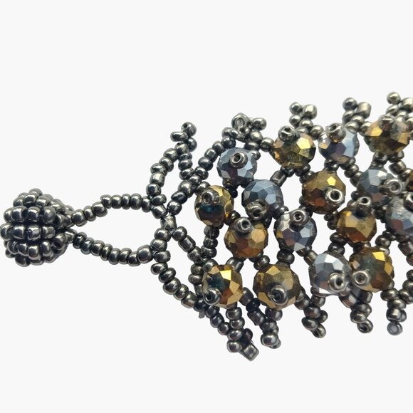 Handmade Beaded Bracelet Metallic Gold Silver Tone Beads - Picture 7 of 7